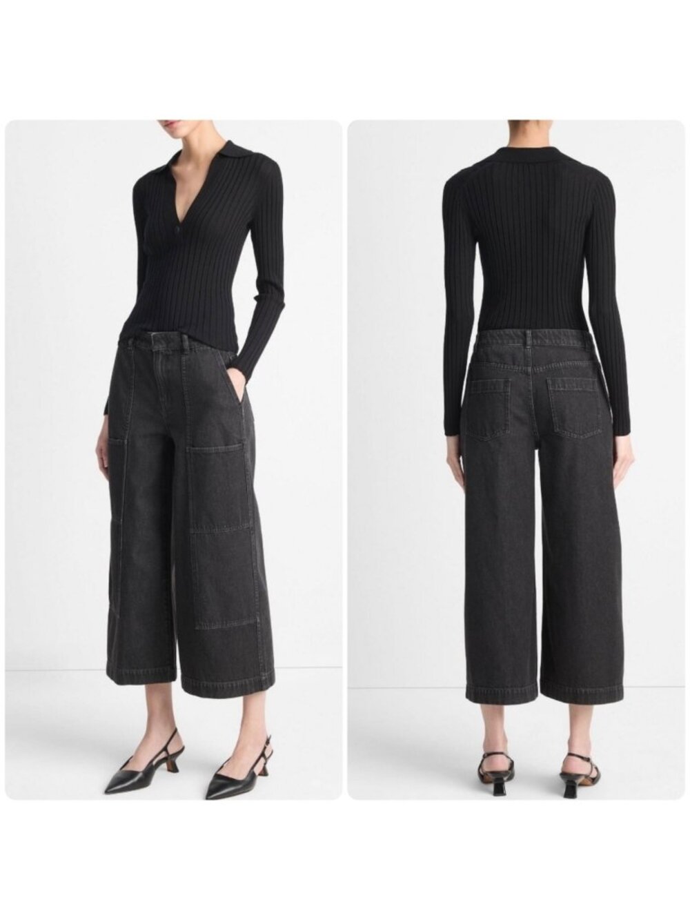 Vince Utility Cargo Wide Leg Denim Pants Women 28 Black Carpenter Y2K Streetwear